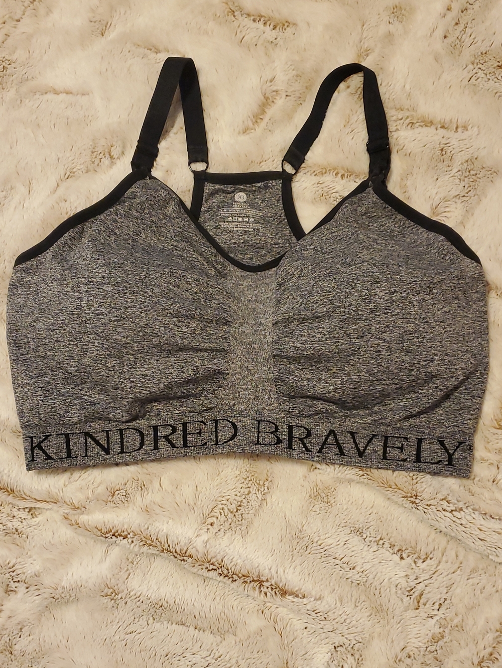 Kindred Bravely Heather Gray Nursing & Sleep Bra with Black Trim